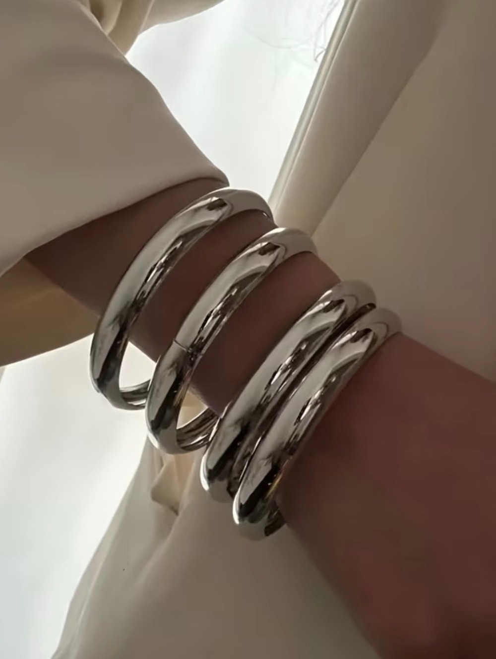 New -Stylish & Fun ! 3Pcs Set Silver Chunky Bangle Bracelets